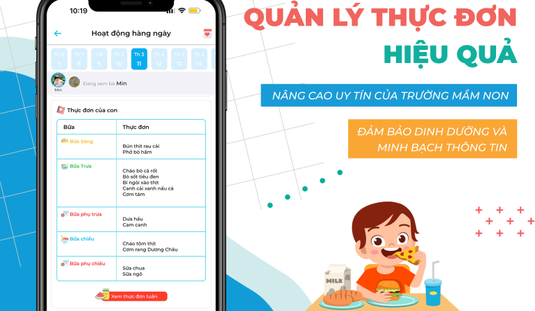 KidsOnline giúp quản lý thực đơn mầm non hiệu quả, đảm bảo dinh dưỡng và uy tín trường học.